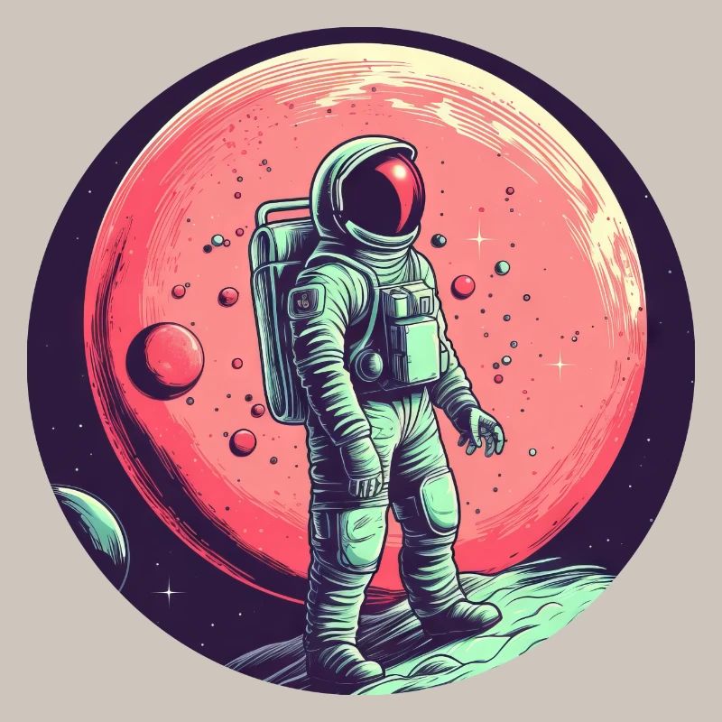 Astronaute et Lune rouge - Exploration spatiale