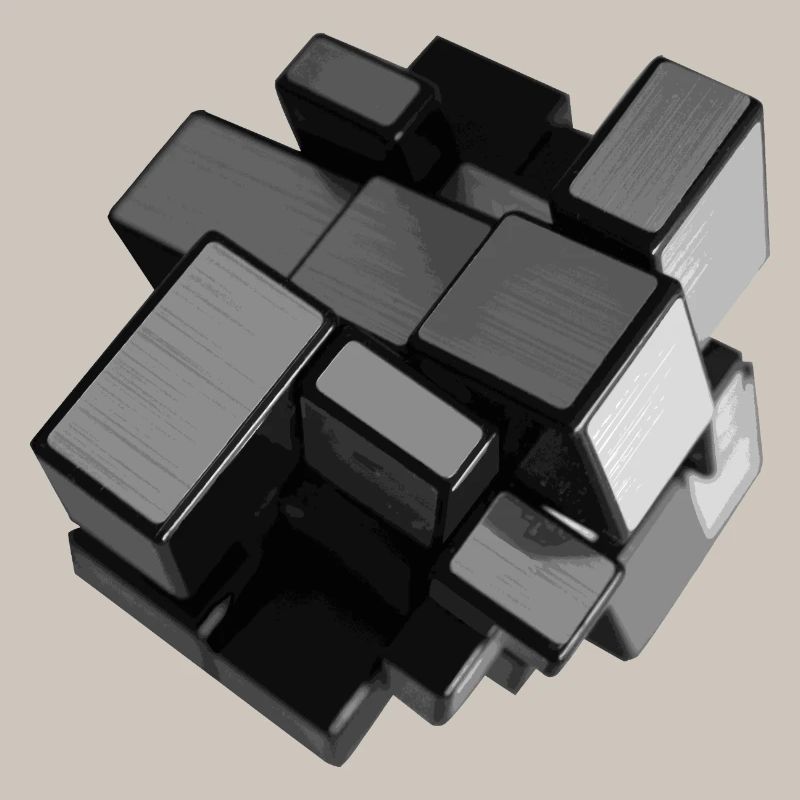 Silver-grey unstructured cube in perspective