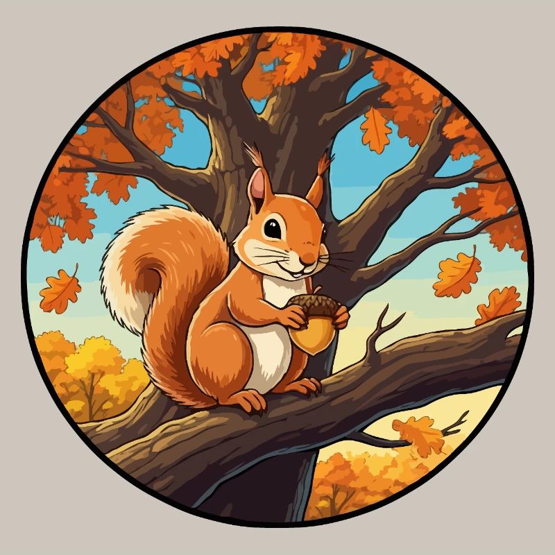 Eichhörnchen mit einer Eichel im Baum