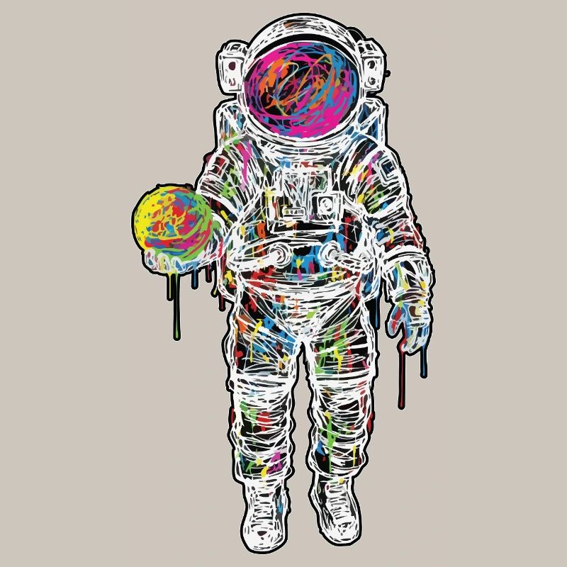 Space Astronaut Scribble Painting Planet