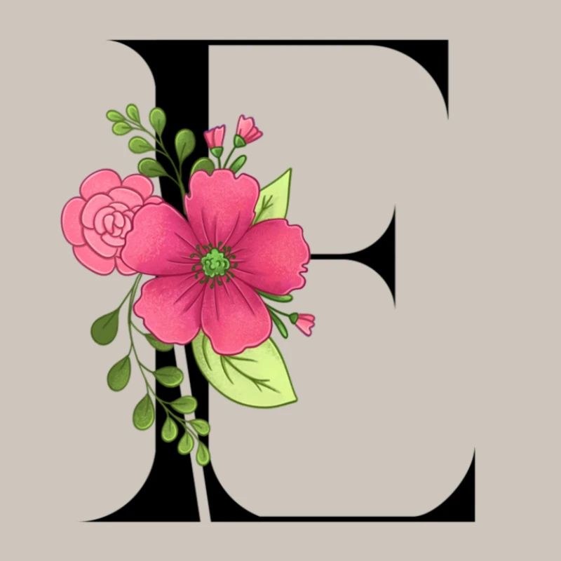 Eleganter Buchstabe 'E' mit Blumen