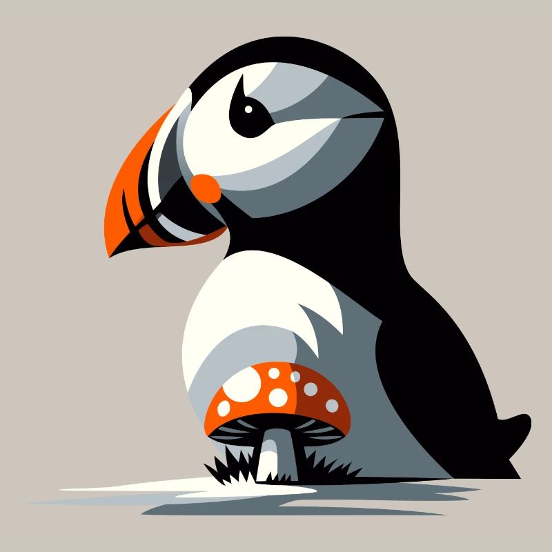 Puffin and toadstool