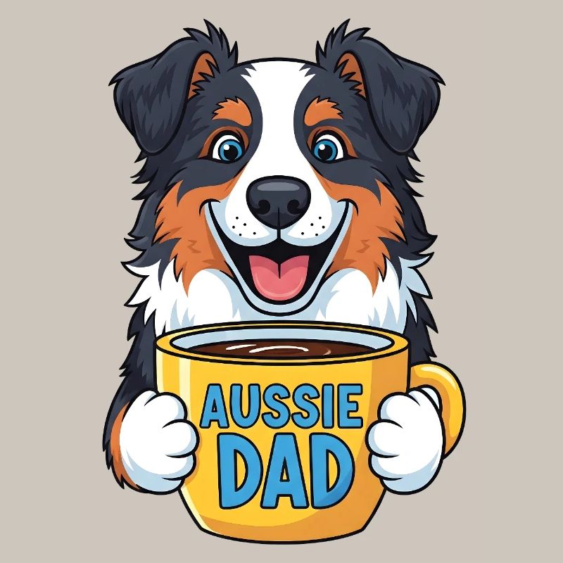 Australian Shepherd with Coffee Mug - Aussie Dad