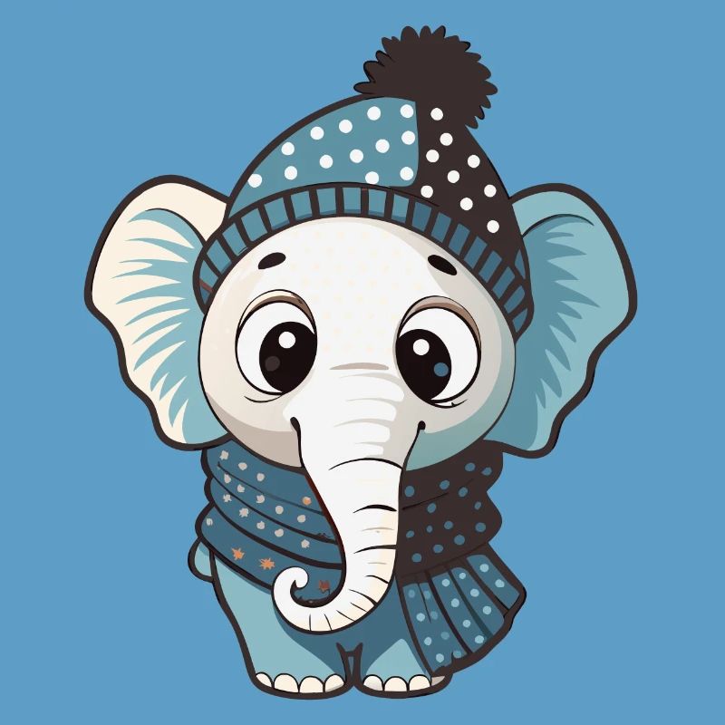 Éléphant mignon avec écharpe et chapeau à pompon.