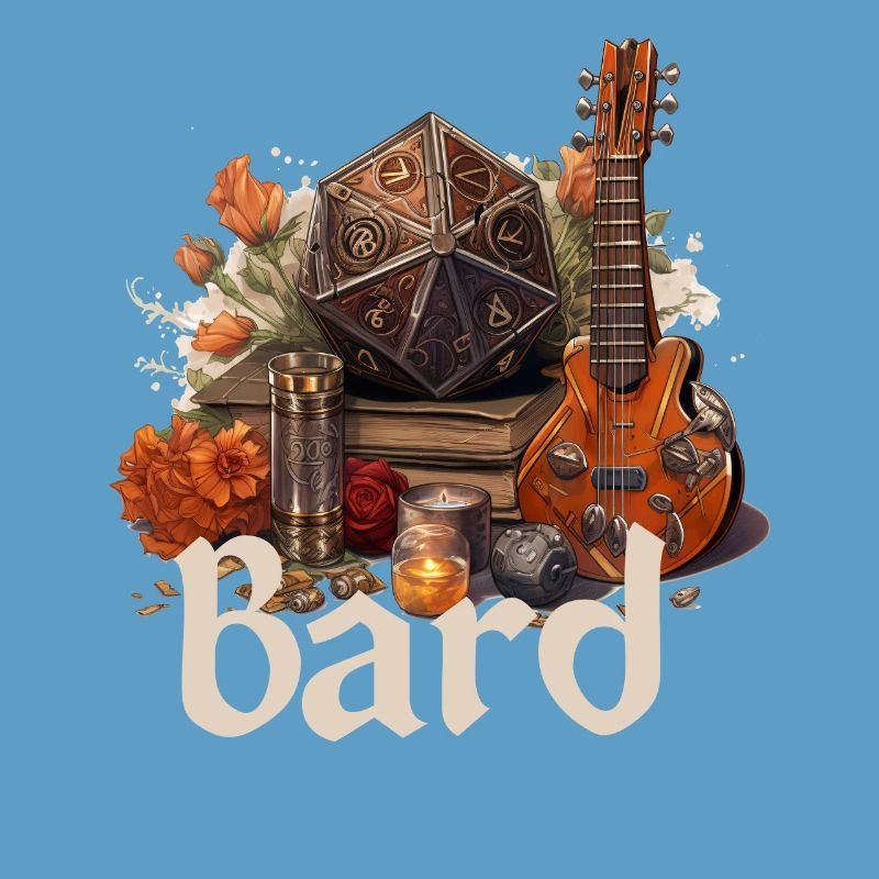 Barde avec D20 et objets – Conception de RPG fantastique
