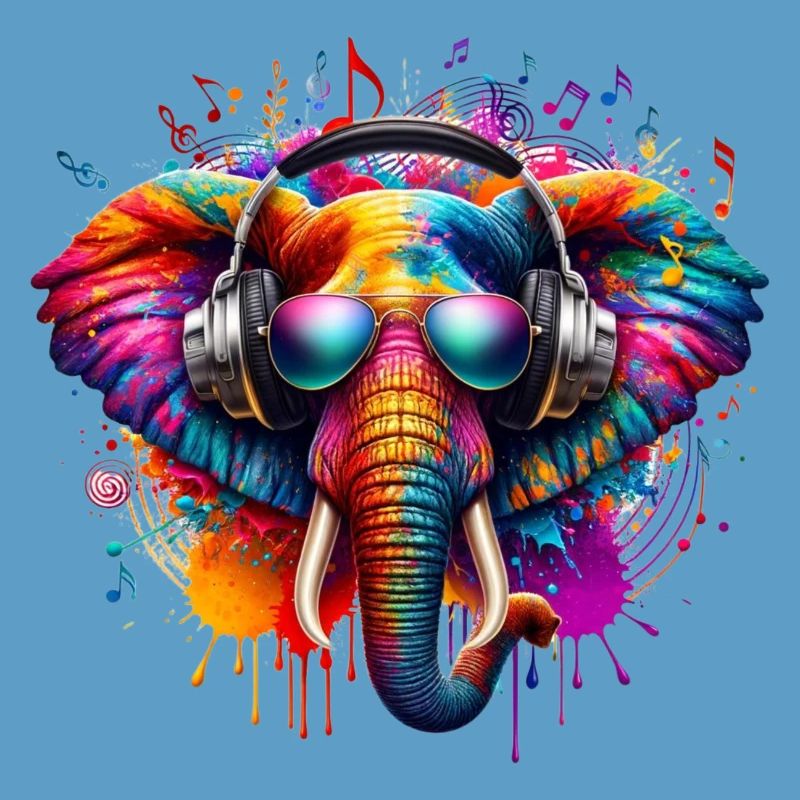 Bunter Elefant mit Kopfhörern