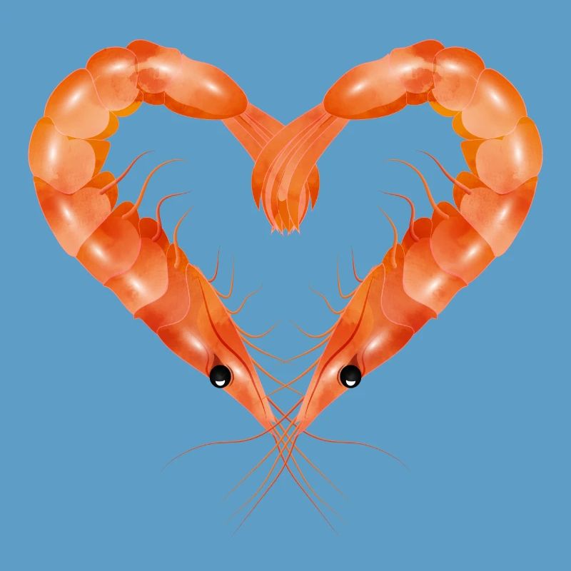 zwei Garnelen oder Shrimps in Herz Form gestaltet