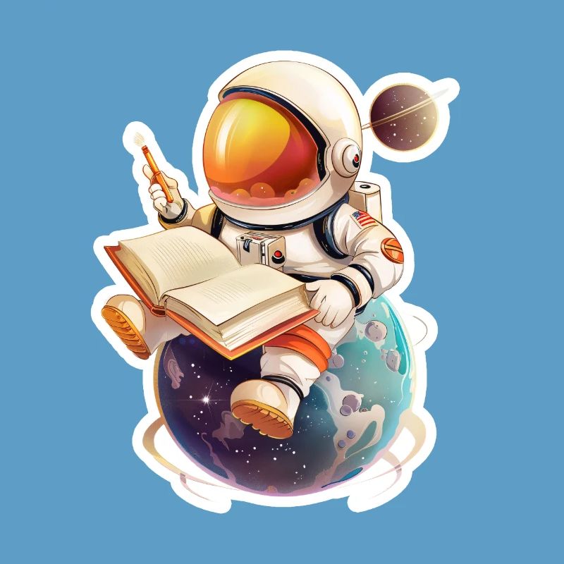 Astronaut reading his diary on a planet