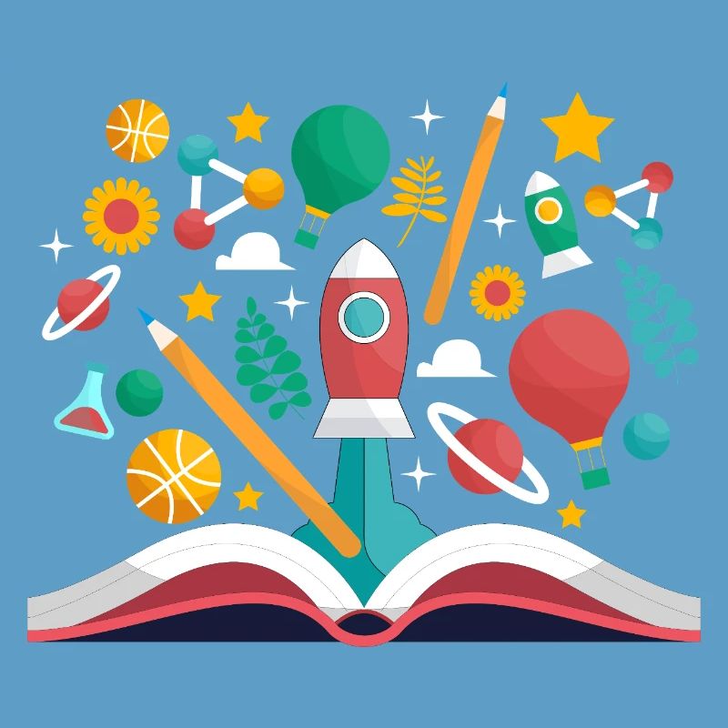 Open Book with School Objects, Learning and Educat