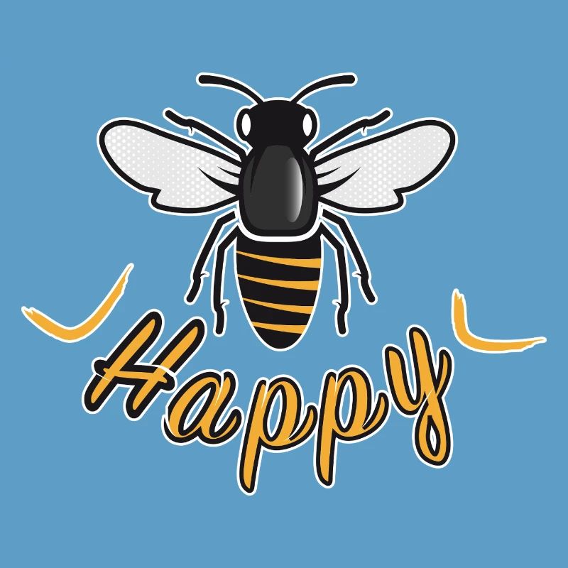 Happy bee with 'Happy' lettering