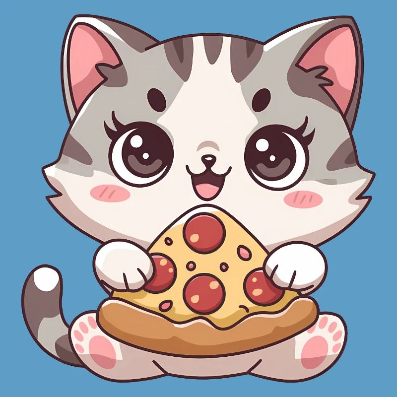 Chat mignon mangeant une pizza