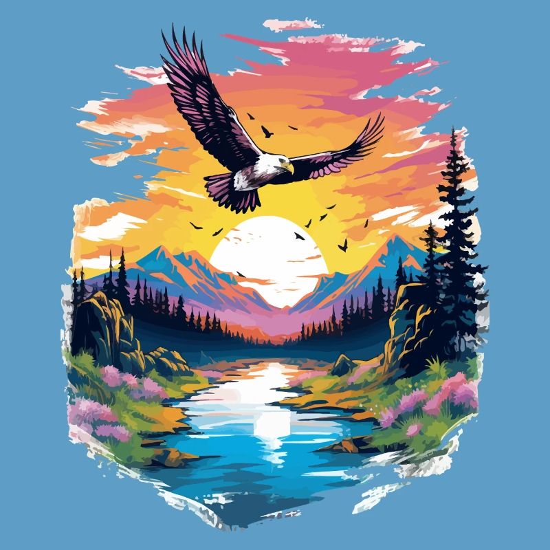 Sunset hawk over wilderness