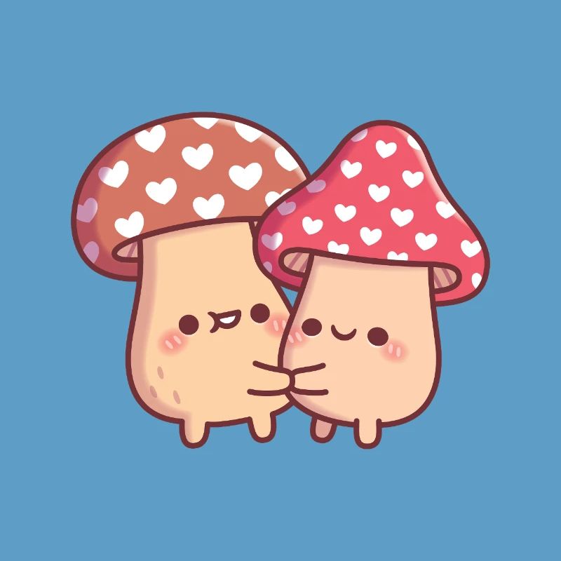 Cute Hugging Mushroom Toadstool Couple