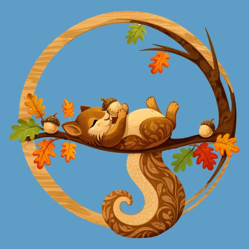 Schlafendes Eichhörnchen im Herbstkreis  