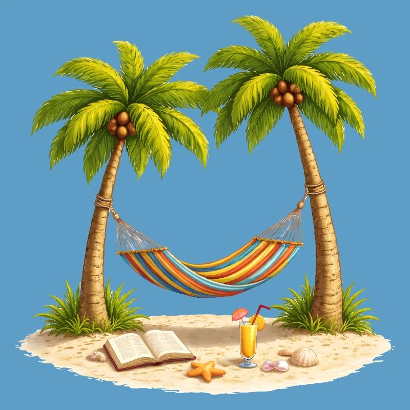Hammock between palm trees on the beach
