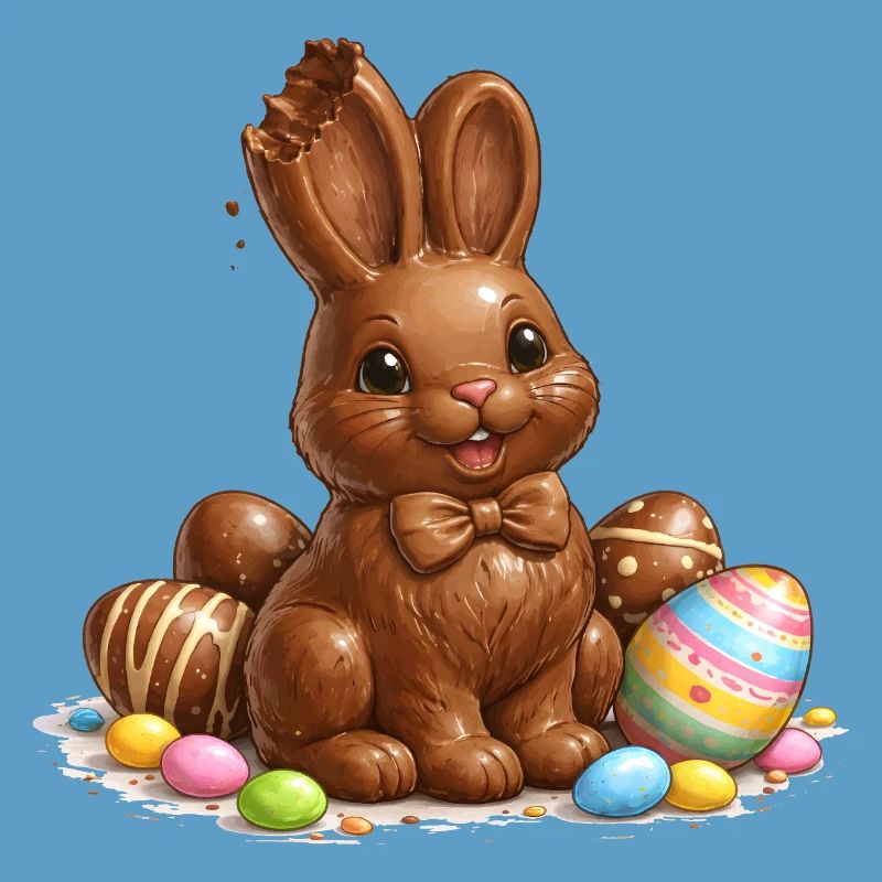 Chocolate bunny with Easter eggs