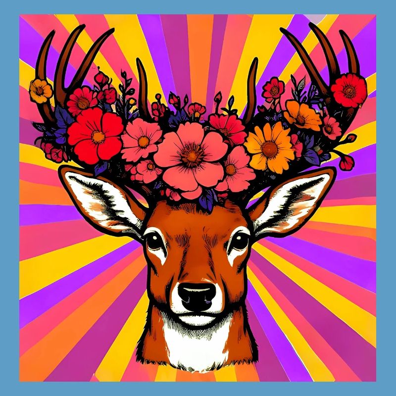 Hirsch mit Blumen