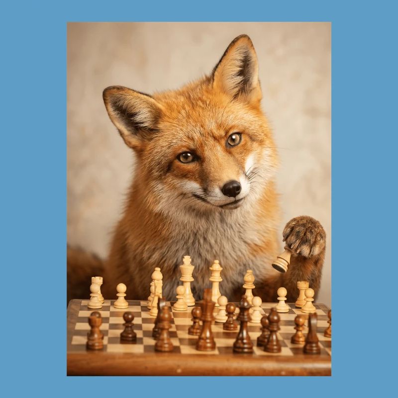 Fox playing chess