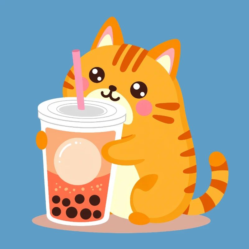Chat Kawaii mignon avec bubble tea