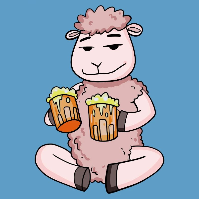 Schaf mit Biergläser Bier Saufen Alkohol
