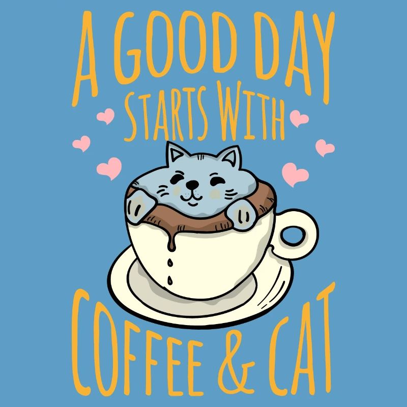 Katze in der Kaffeetasse mit positiver Botschaft