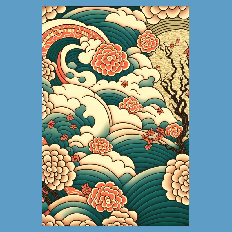 Wave Roses Ukiyo Clouds Pattern