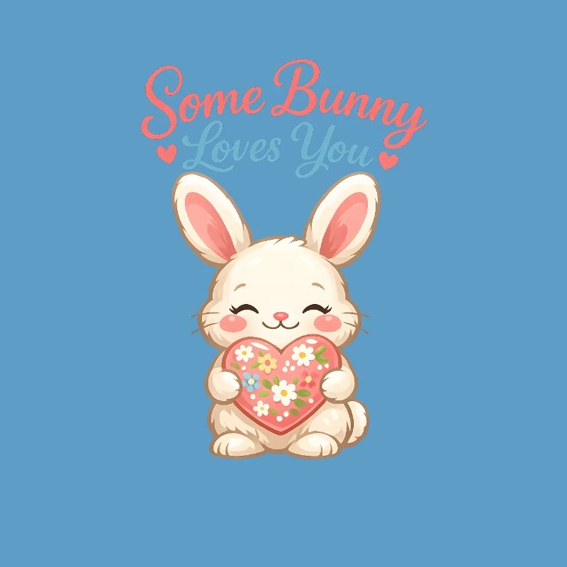 Cute Easter bunny with colorful egg and lettering