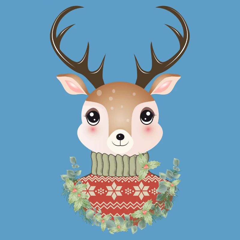 niedlicher Hirsch mit Pullover und Weihnachtskranz