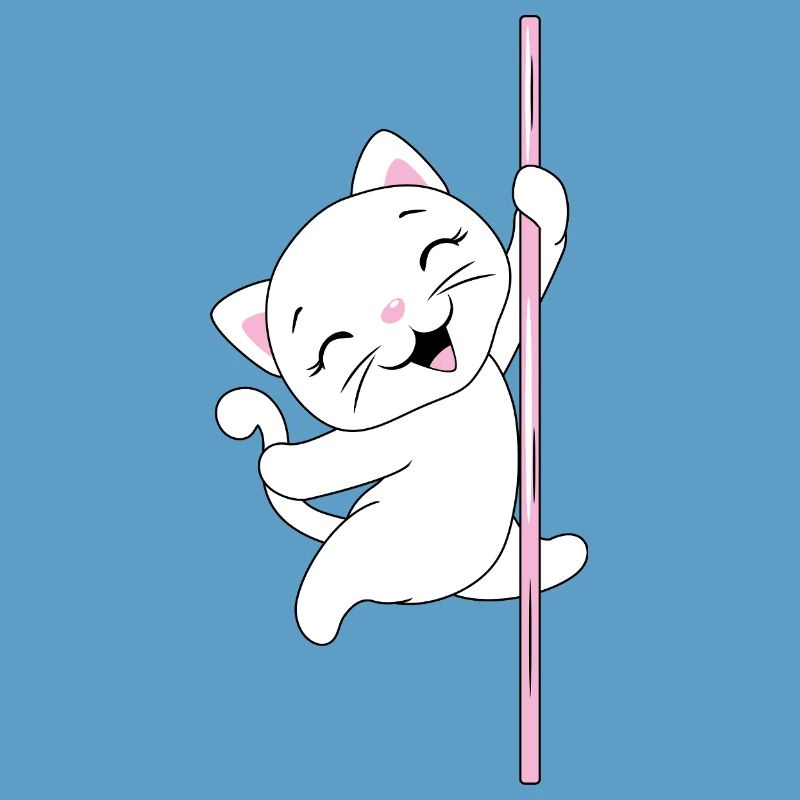 White_cat_is_dancing_on_a_pole