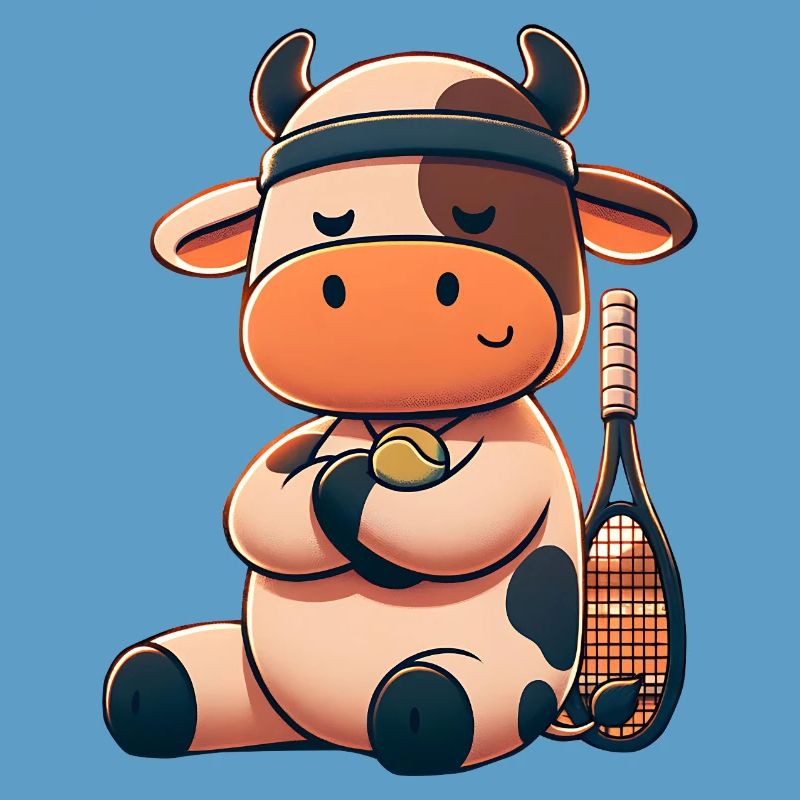 Mignonne vache de tennis avec raquette et balle