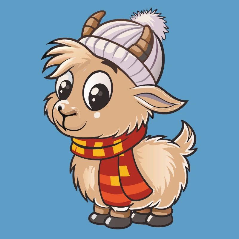 Chèvre mignonne avec écharpe et chapeau à pompon.