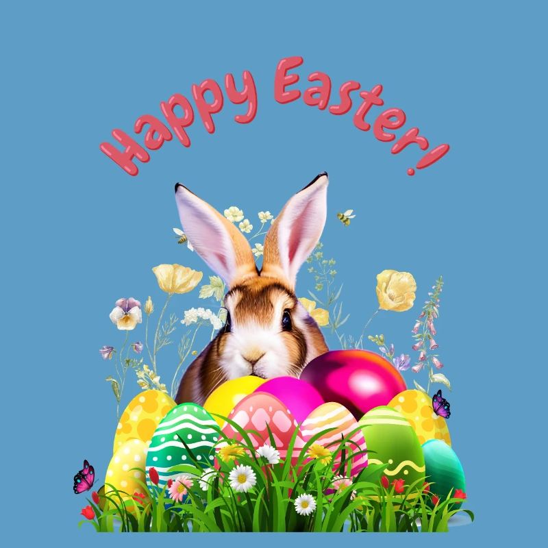 Cute Easter bunny with colorful eggs