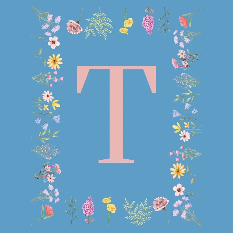 Florale Initialen "T", Buchstaben Monogramm