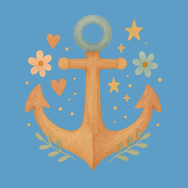 Boho Anker mit Blumen & Herzen Design