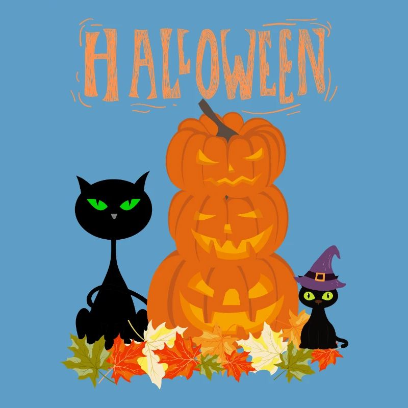 Halloween Stack Pumpkins Cat