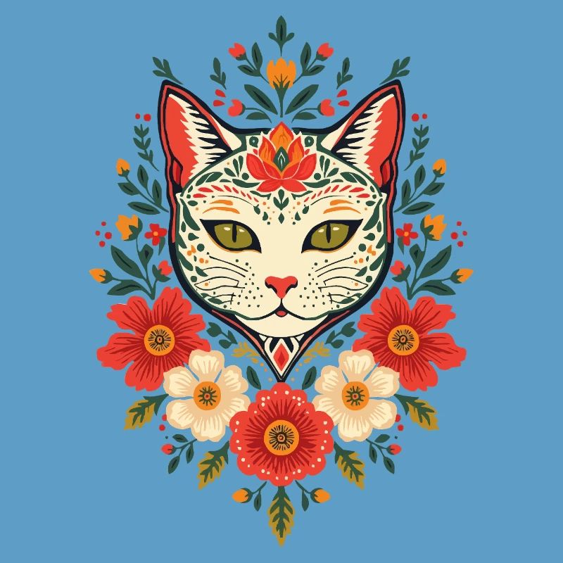Chat fleur dans le style folklorice
