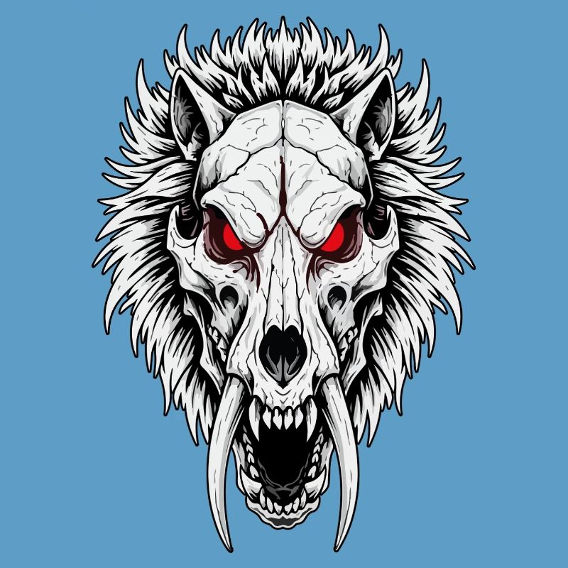 Shamanic Sabertooth Wolf Skull Red Eyes