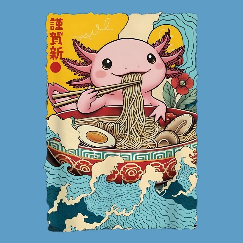 Axolotl eats ramen noodles