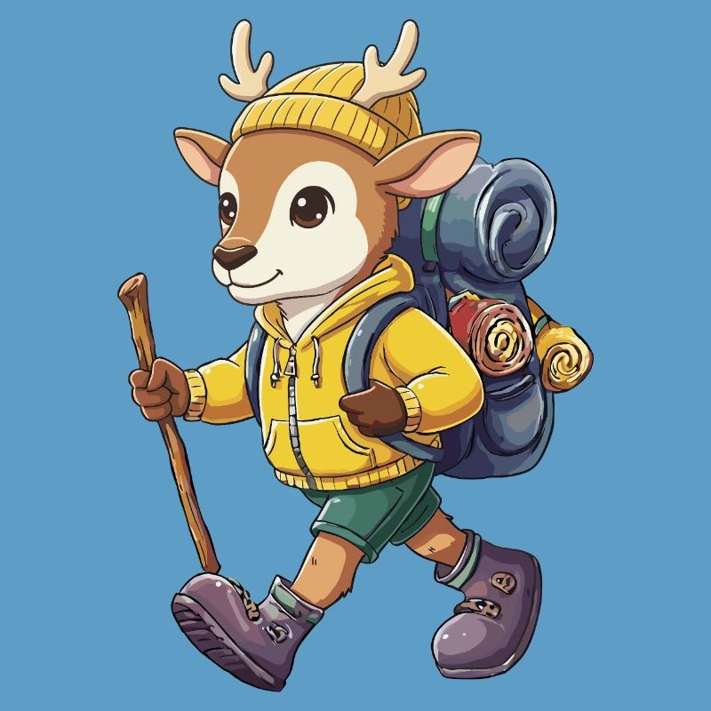 Cute Deer Hiking Camping Adventure Backpacker