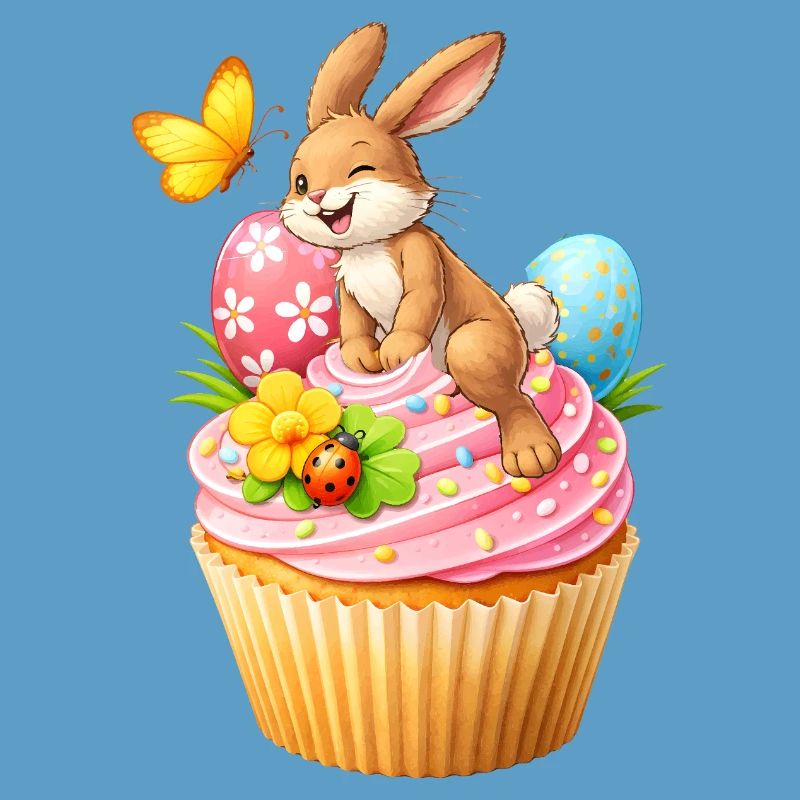Cute Easter Bunny Cupcake with Colorful Easter Eggs