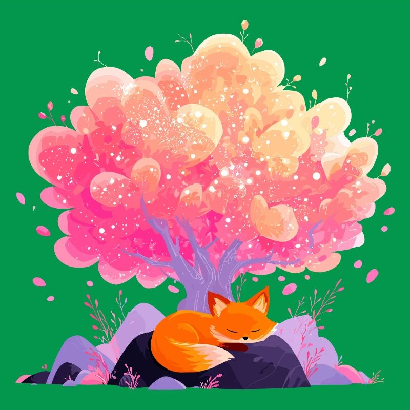 Dream Blossom Tree with Sleeping Fox