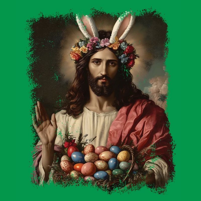Jesus Christ at Easter with Easter eggs