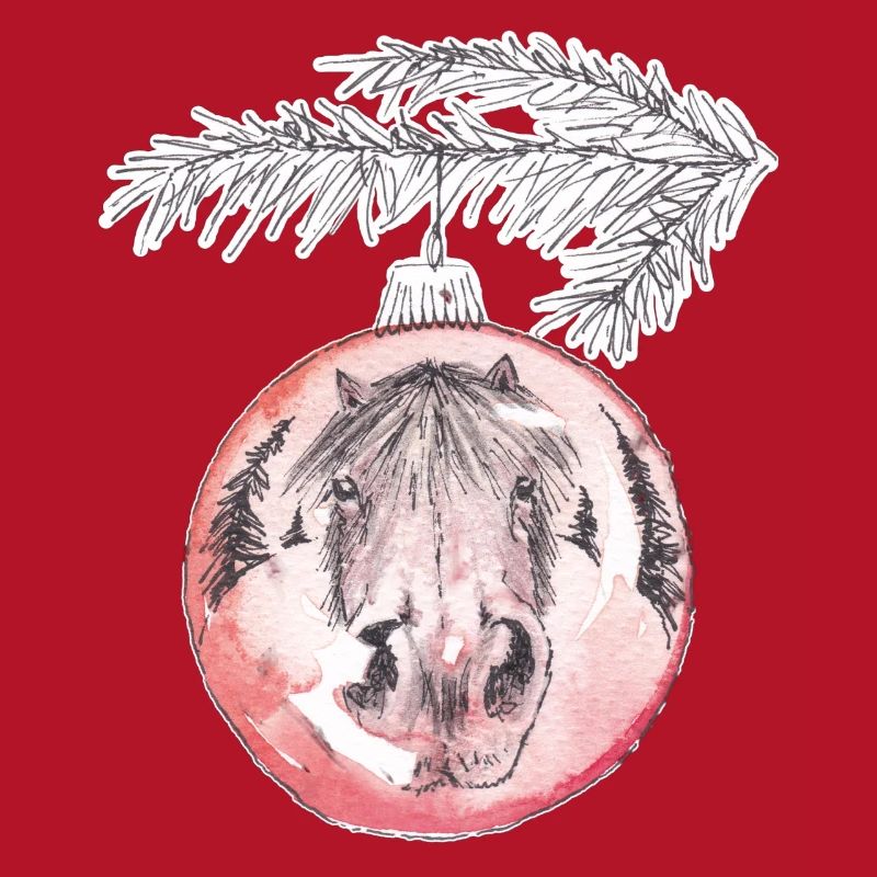 Weihnachtskugel Merry Christmas rot Pferd
