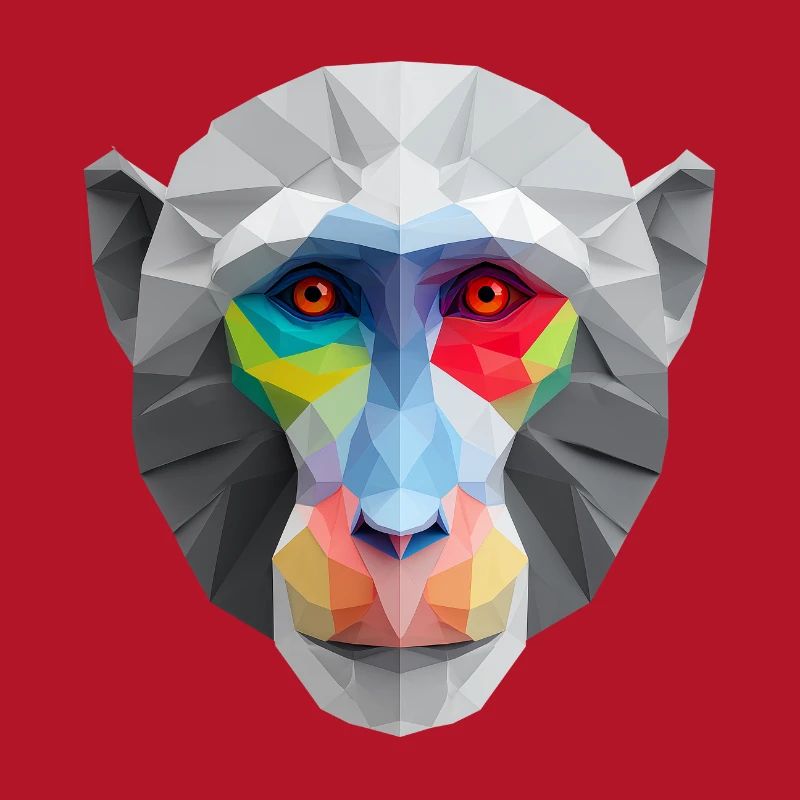 Colored Low-Poly Monkey Face Logo Art Design