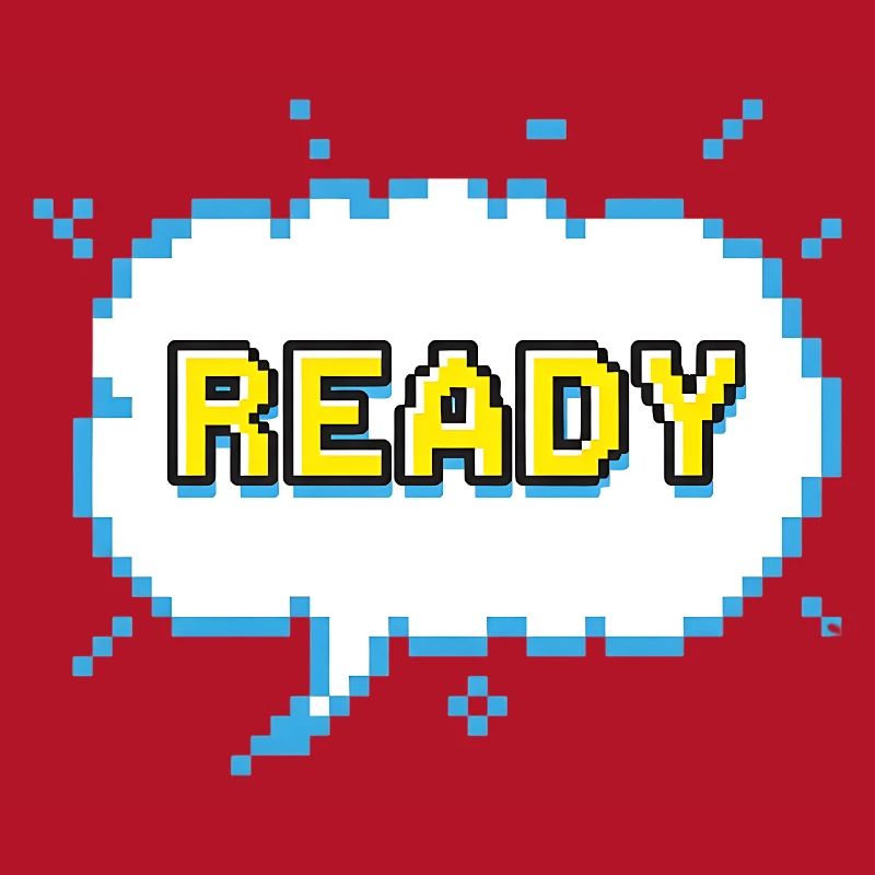 Lettrage READY dans un style pixel comic