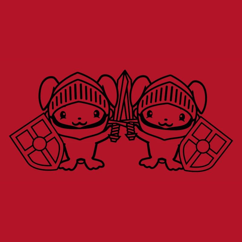 2 lapins chevalier épée bouclier armure casque château