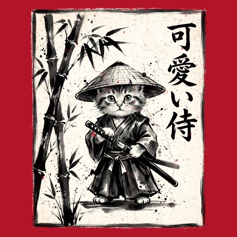 Samurai Cat Sumi-e Ink Drawing