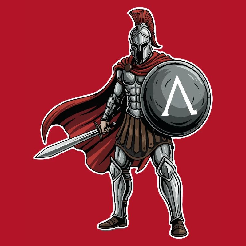 Hoplitisches Spartanisches Lambda-Schild-Schwert-Maskottchen