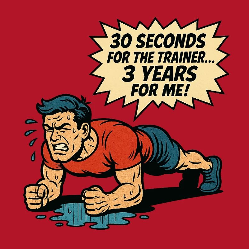 Funny Retro Gym Comic – Plank Struggle