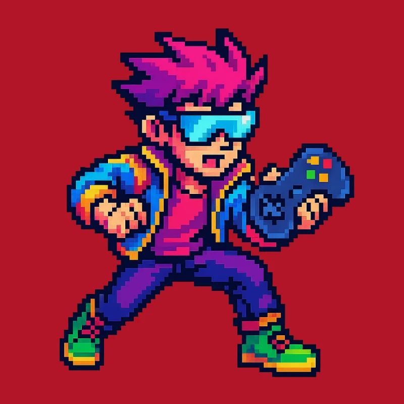 Retro Pixelheld mit Controller